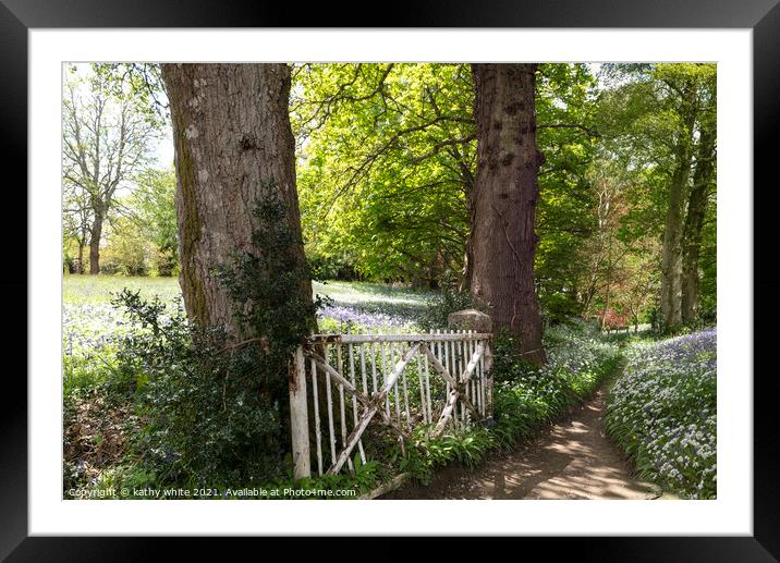 English Bluebell Wood, Cornwall,lovely old gate Framed Mounted Print by kathy white