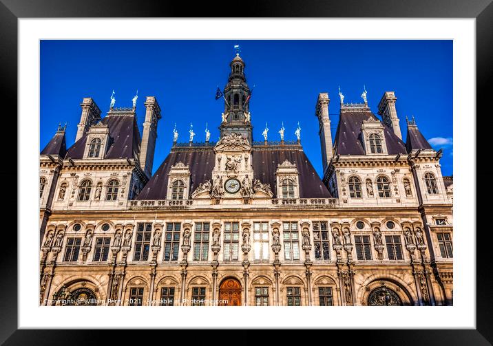 Hotel de Ville Flags City Hall Paris France Framed Mounted Print by William Perry