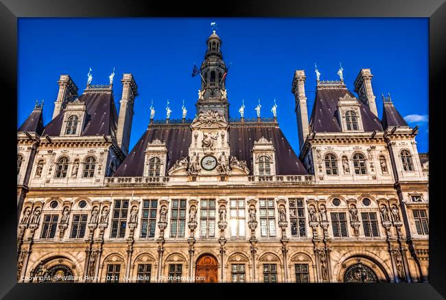 Hotel de Ville Flags City Hall Paris France Framed Print by William Perry