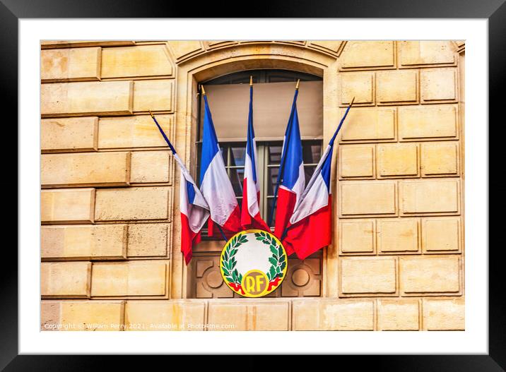 French Flags Government Building Paris France Framed Mounted Print by William Perry