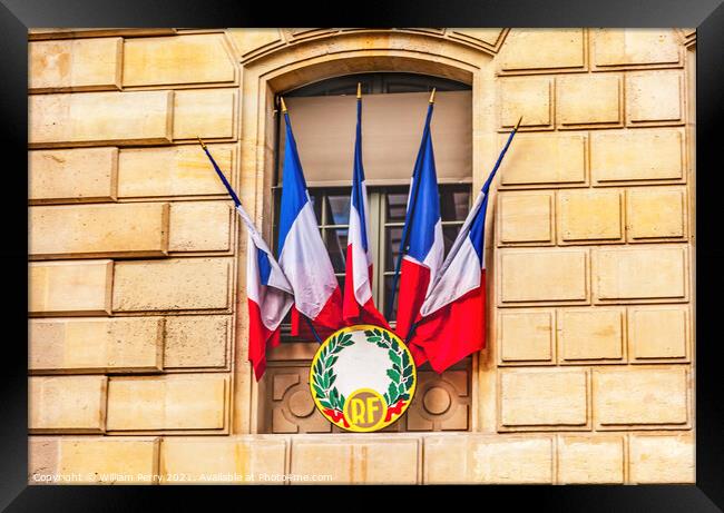 French Flags Government Building Paris France Framed Print by William Perry