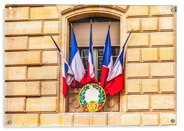 French Flags Government Building Paris France Acrylic by William Perry