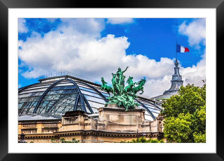 Grand Palais de Champs Elysees Statue Flag Paris France Framed Mounted Print by William Perry