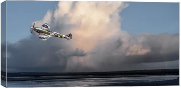 WW2 Spitfire Low Pass over The Bay of Mont Saint M Canvas Print by Malcolm White