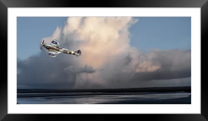 WW2 Spitfire Low Pass over The Bay of Mont Saint M Framed Mounted Print by Malcolm White