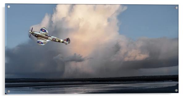 WW2 Spitfire Low Pass over The Bay of Mont Saint M Acrylic by Malcolm White