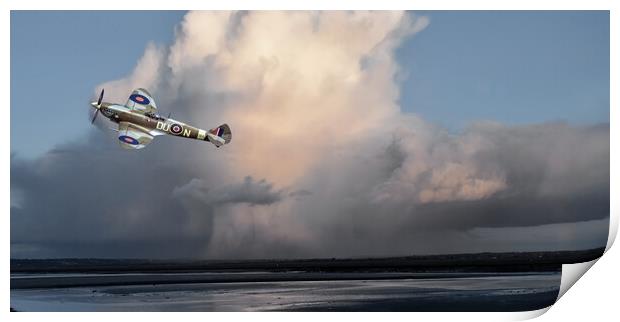 WW2 Spitfire Low Pass over The Bay of Mont Saint M Print by Malcolm White