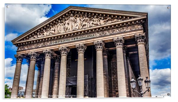 Outside La Madeleine Church Paris France Acrylic by William Perry