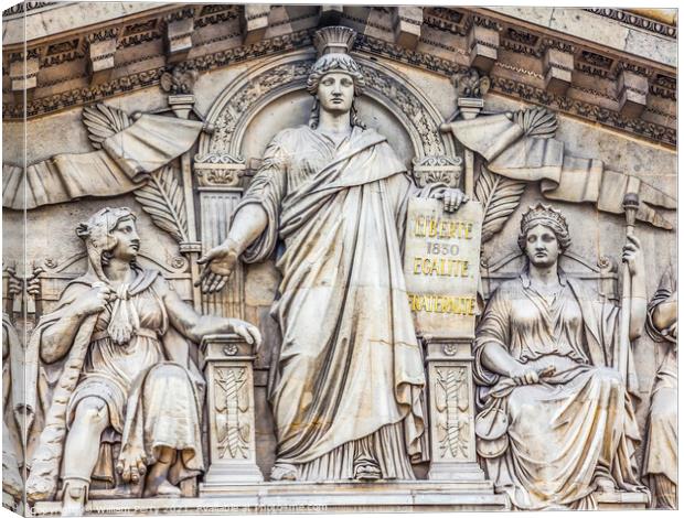 Marianne Lady Liberty Statues Facade National Assembly Paris Fra Canvas Print by William Perry