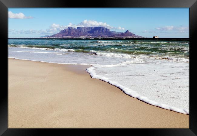 Table Mountain and Cape Town from Bloubergstrand over Table Bay Framed Print by Neil Overy