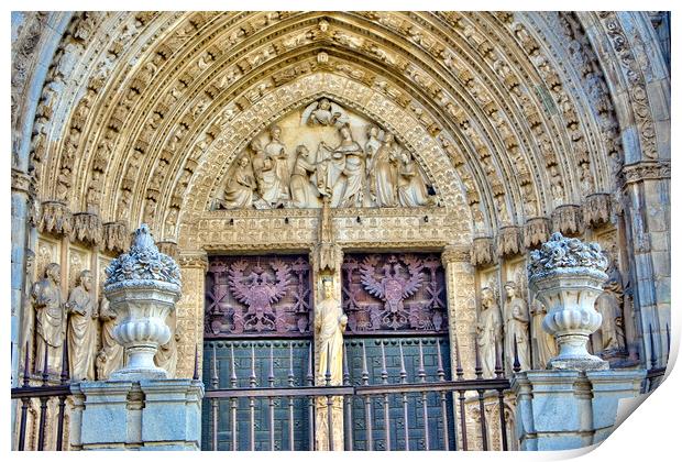 The front door of a church in Toledo Print by Jose Manuel Espigares Garc