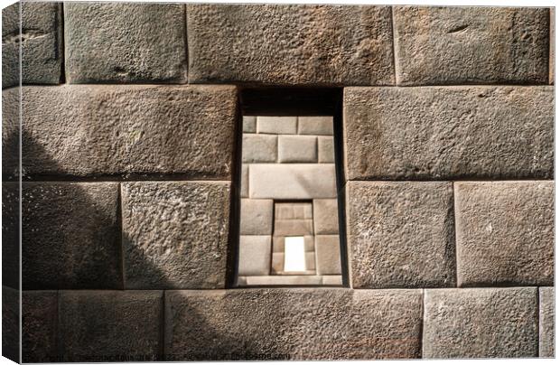 Three Windows in Inca Wall in Coricancha Ruins Canvas Print by Dietmar Rauscher