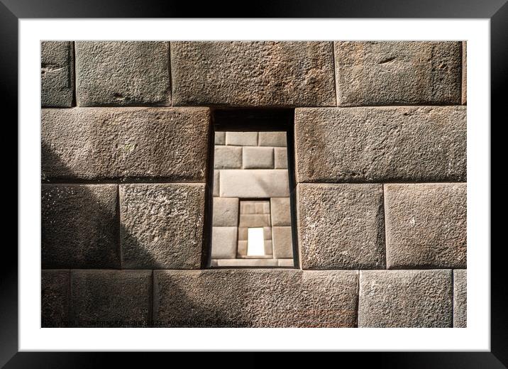 Three Windows in Inca Wall in Coricancha Ruins Framed Mounted Print by Dietmar Rauscher