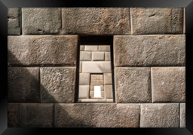 Three Windows in Inca Wall in Coricancha Ruins Framed Print by Dietmar Rauscher
