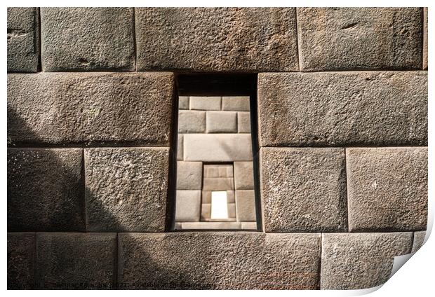 Three Windows in Inca Wall in Coricancha Ruins Print by Dietmar Rauscher