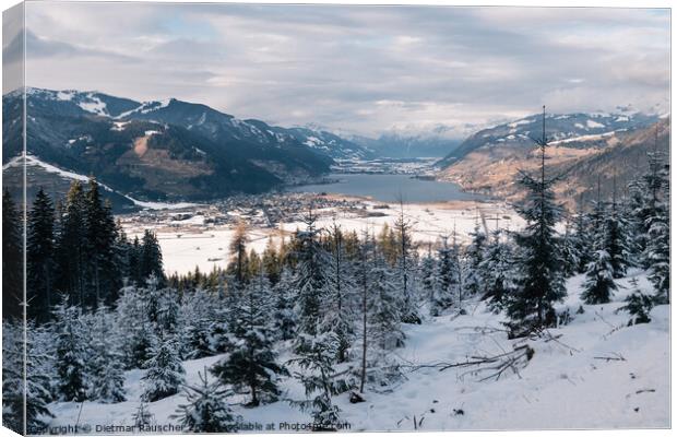 Zell am See with Zeller See Lake in Winter with Snow Canvas Print by Dietmar Rauscher