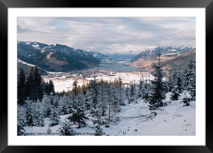 Zell am See with Zeller See Lake in Winter with Snow Framed Mounted Print by Dietmar Rauscher