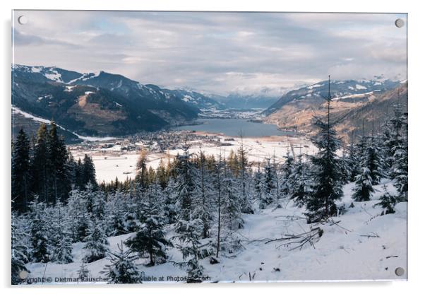 Zell am See with Zeller See Lake in Winter with Snow Acrylic by Dietmar Rauscher