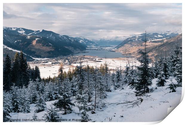 Zell am See with Zeller See Lake in Winter with Snow Print by Dietmar Rauscher