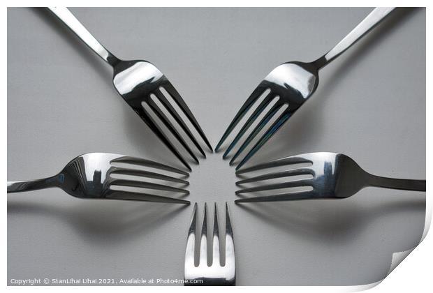 5 metal forks Print by Stan Lihai