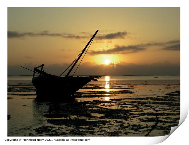 Sunrise fishing boat Print by Mehmood Neky