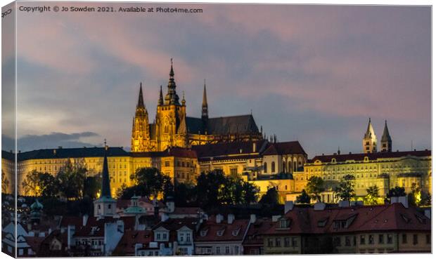Sunset over St Vitus Cathedral, Prague Canvas Print by Jo Sowden