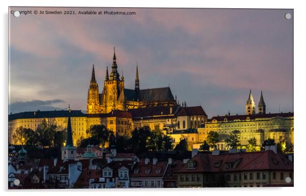 Sunset over St Vitus Cathedral, Prague Acrylic by Jo Sowden