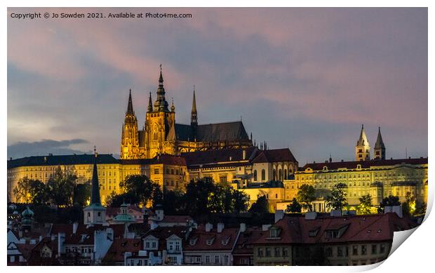 Sunset over St Vitus Cathedral, Prague Print by Jo Sowden