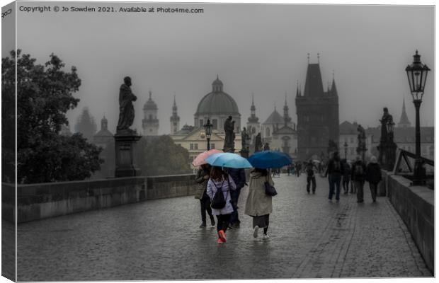 A rainy day in Prague Canvas Print by Jo Sowden