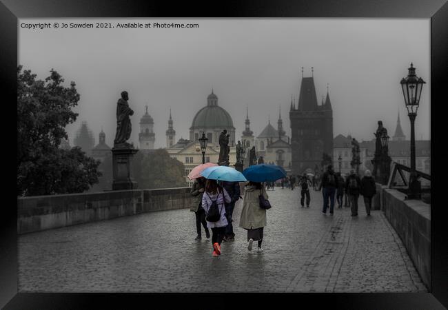 A rainy day in Prague Framed Print by Jo Sowden