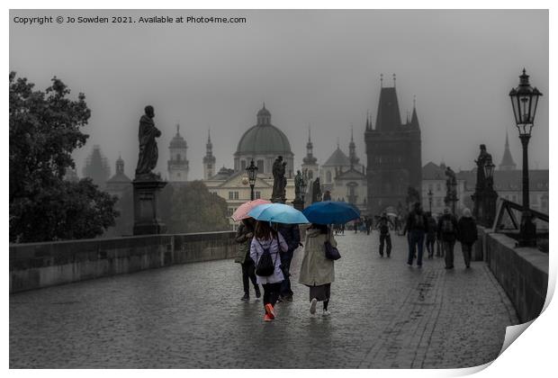 A rainy day in Prague Print by Jo Sowden