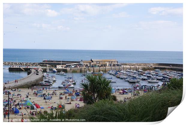 A Panoramic View of Lyme Regis Harbour Print by Les Schofield