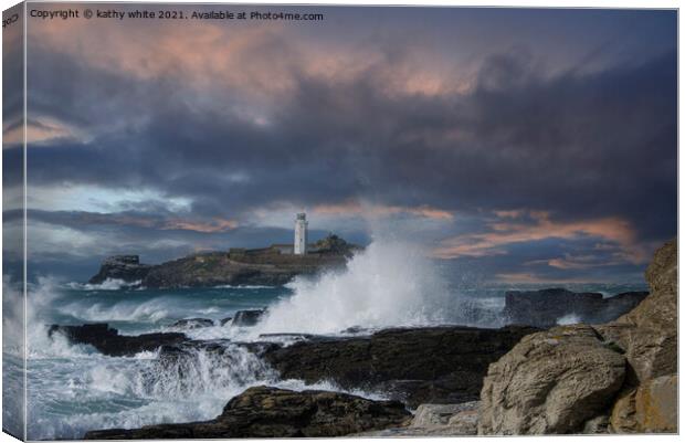 Storm approaching Godrevy  lighthouse Canvas Print by kathy white