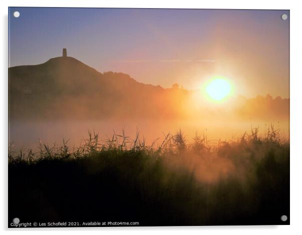 A Mystical Sunrise at Glastonbury Tor Acrylic by Les Schofield
