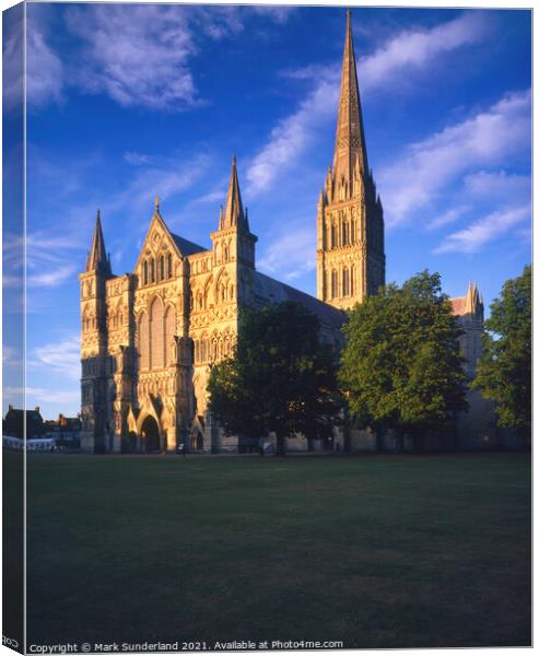 Salisbury Cathedral at Sunset Canvas Print by Mark Sunderland