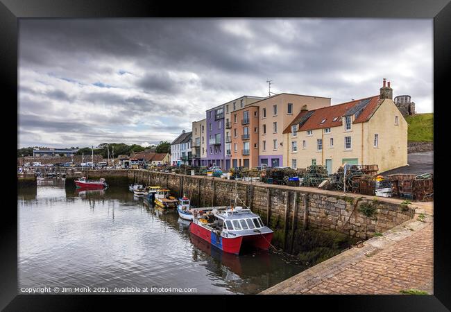 St Andrews Harbour in Fife Framed Print by Jim Monk