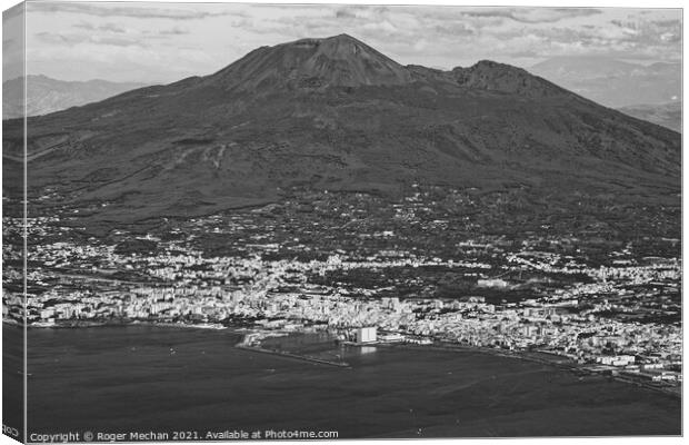 Naples and Vesuvius: A Monochrome Snapshot Canvas Print by Roger Mechan
