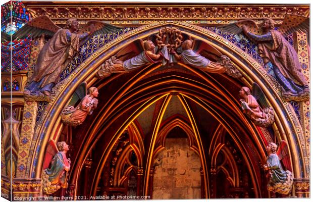 Angels Wood Carvings Arch Cathedral Sainte Chapelle Paris France Canvas Print by William Perry