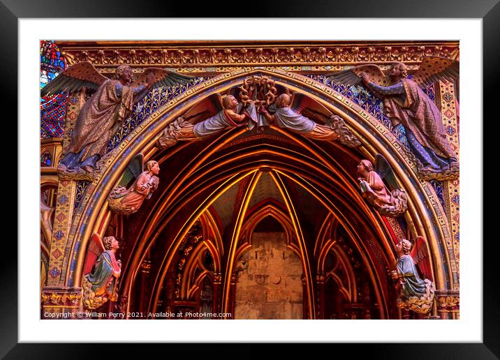 Angels Wood Carvings Arch Cathedral Sainte Chapelle Paris France Framed Mounted Print by William Perry
