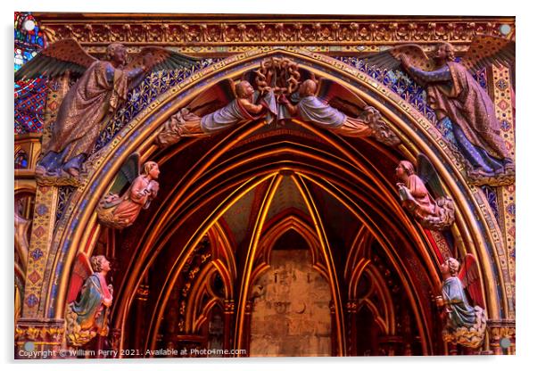 Angels Wood Carvings Arch Cathedral Sainte Chapelle Paris France Acrylic by William Perry