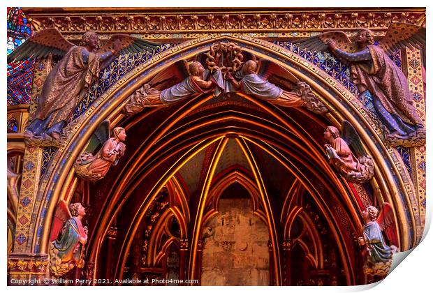 Angels Wood Carvings Arch Cathedral Sainte Chapelle Paris France Print by William Perry