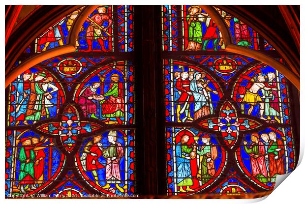 Jesus Crucifixion Story Stained Glass Sainte Chapelle Paris Fran Print by William Perry