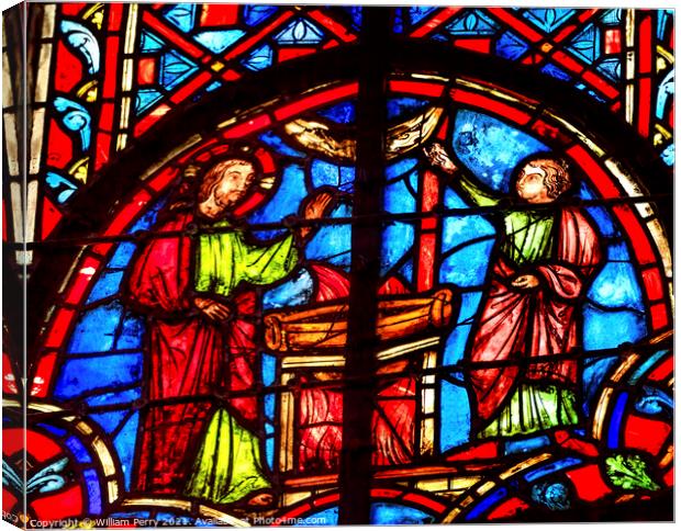 Jesus Woman Well Stained Glass Sainte Chapelle Paris France Canvas Print by William Perry