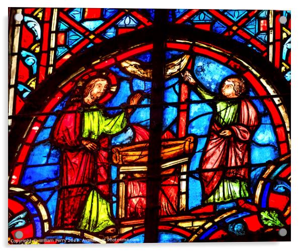 Jesus Woman Well Stained Glass Sainte Chapelle Paris France Acrylic by William Perry