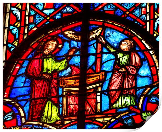 Jesus Woman Well Stained Glass Sainte Chapelle Paris France Print by William Perry