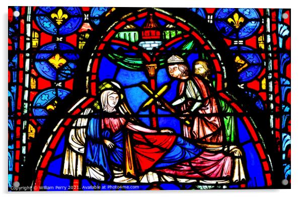 Queen Cross Stained Glass Sainte Chapelle Paris France Acrylic by William Perry