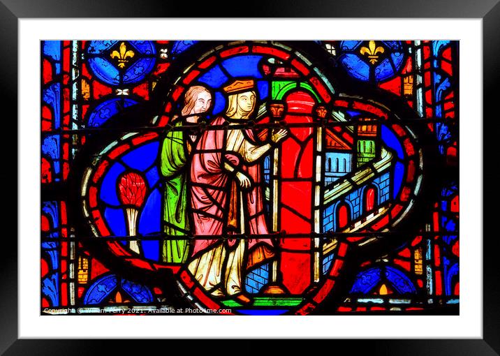 Queen Entering Jerusalem Stained Glass Sainte Chapelle Paris Fra Framed Mounted Print by William Perry