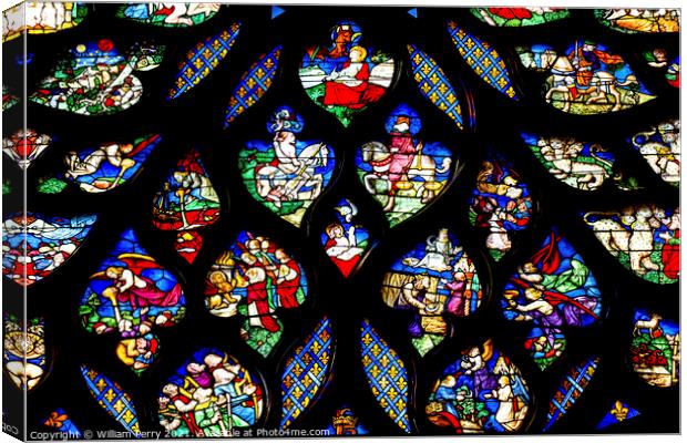 Biblical Medieval Stories Rose Window Stained Glass Sainte Chape Canvas Print by William Perry