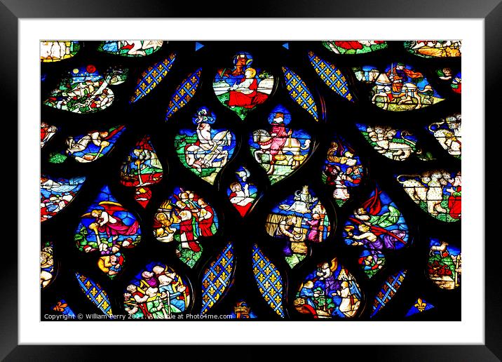 Biblical Medieval Stories Rose Window Stained Glass Sainte Chape Framed Mounted Print by William Perry