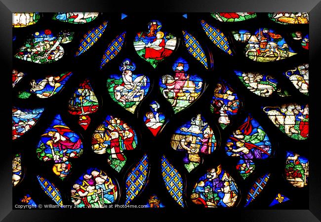 Biblical Medieval Stories Rose Window Stained Glass Sainte Chape Framed Print by William Perry